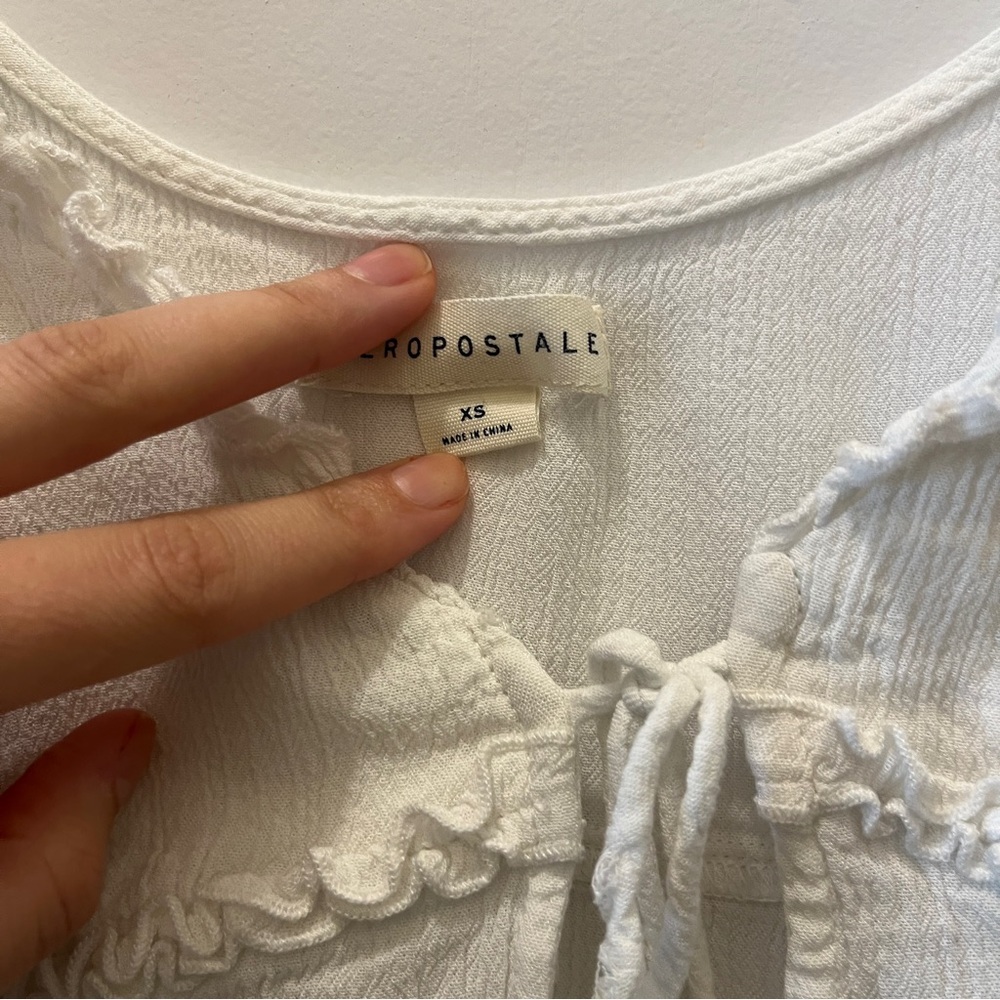 White Ruffle Tie-Front Tank Top - Picture 2 of 3